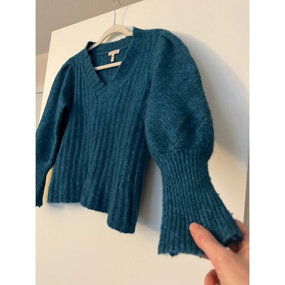 Rebecca Taylor Teal Lofty Alpaca Puff Sleeve Sweater Sz M - Picture 4 of 7